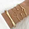 Link Bracelets 4 Pcs/Set Fashion Gold Color Heart For Women Vintage Geometric & Jewlery Accessories