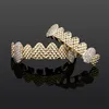 New Fashion Bling Grills Silver Gold Color Iced Out CZ Teeth Grillz Top Bottom Cross Grills Set Jewelry Gifts for Men