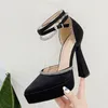 liyke Summer Sexy Black Womens Nightclub Shous Banquet Platform Pumps Sandals Crystal Ankle Strap Super High Heels 42