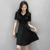 Casual Dresses Lucyever Summer Casual Short Sleeve Dress Women Korean Style Drawstring Vneck Mini Dress Woman Allmatch Street A Line Dresses Z0612