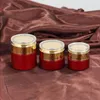 Pot en verre rouge bouteilles de crème pots cosmétiques ronds pots de bouteille de pompe de pulvérisation de crème pour le visage avec couvercle en acrylique or/argent 20g-30g-50g Pmjgx