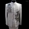 Herenpakken Chorus Mariage Chinese Tuniek Pak Mens Bruidegom Bruiloft Voor Mannen Blazer Jongens Prom Nieuwste Jas Broek ontwerpen Stand Kraag