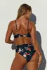 Costumi da bagno da donna LW Scollo a V Ladder Trims Bikini con stampa floreale Patchwork Floreale Elegante Romantico Skinny Due pezzi Beachwear foderato per le vacanze Z0613