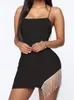 Vestidos casuais básicos Sexy com borla Diamantes Vestidos de festa Alças espaguete Sem costas Dividido Bodycon Para Elegante 230613