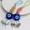 Keychains EVIL EYE Handmade Braided Rope Wall Hanging Glass Blue Turkish Pendant Car Keyring Fashion Jewelry For Home Living Room