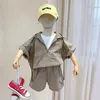 Jerseys Boys Summer Suits 2023 Shortsleeved Korean Kids Baby Comfortable with Hood Twopiece Fashion Toddler Boy Clothes 230613