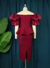 Plus size Dresses Burgundy Lace Size Short Sleeve Off Shoulder Elegant Ladies Empire Peplum Midi Outfits for Women Evening Party 4XL 230613