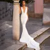 Sexy Mermaid Wedding Dress Spandex Sleeveless Deep V Neck Beach Bride Dresses Sweep Train Elegant Wedding Boho Bridal Gowns