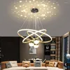 Lampadari Lampada a sospensione a LED per cucina domestica Sala da pranzo Soggiorno Lampadario da tavolo con proiezione stellata nordica a strisce lunghe