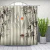 Curtains Water Ink Painting Plant Shower Curtains Chinese Classical Style Bamboo Bathroom Decor Waterproof Mildew Proof Cloth Curtain Set
