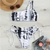 Женские купальники 2023 Новые дамы Tiedye OneShoulder Laceup Cutout Split Twopiece Sexy Sexy Luxury Bikini Z0613