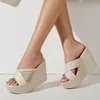 Liyke Hollow Out Breattable Mesh Womens Wedge Slippers Platform Sandaler Black High Heels Party Fashion Open Toe Slides Shoes