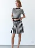 Skirts Knitted Pleated Skirt Women Monchrome Stripes Elastic High Waist Mini Korean Fashion Vintage Harajuku Streetwear Spring