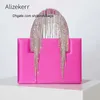 Totes Rhinestone Tassel Satin Handbags Women New Boutique Diamonds Handle Square Box Evening Clutch Purses And Handbags Wedding Party