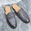 Slippers Italian Men Half Shoes Brand Patent Leather Mens Casual Mules Luxury Loafers Designer Slides Slipper