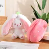 Plush dockor 2in1 Strawberry Rabbit Plush Toy Soft Flip Morot till Bunny Cosplay Pillow Söt fylld Lop Ear Rabbit Animal Plushie Doll 230612