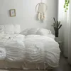 Bedding sets 4PcsSet Korean Style white red cotton Bedding Set case Duvet Cover bedsheetfitted sheet with Elastic Pleated Bed set Z0612