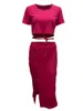 Vestido de dos piezas Mujer S 2 Trajes de verano Color sólido Cuello redondo Crop Tops Botón Bodycon Falda Conjunto (Negro L)