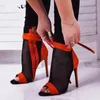 Nxy Sandalen 2023 Mode Mesh Dunne Hakken Vrouwen Laarzen Dames Enkel Peep Toe Paaldansen Lace-Up Schoenen 230511