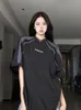 T-shirt da donna HOUZHOU Vintage Black T-shirt Donna Oversize Cyber Y2k Coreano Streetwear Manica corta T-shirt Hip Hop Style Donna Top Techwear 230612