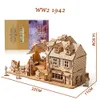 Play Mats 3D Puzzle de madeira WW2 War City Postwar Handmade Mecânica Assembly House Model DIY Kits Toys Desk Decoration Gifts For Kids 230613