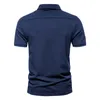 Polos pour hommes été extérieur Style militaire à manches courtes revers t-shirt bouton décontracté affaires couleur unie Polo 230613