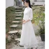 Roupas étnicas Mulheres Chinês Tradicional Hanfu Elegante Cross-collar Chiffon Vestido Oriental Fada Performance Stage Folk Dance Cosplay