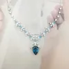 Collier pendentif Moissanite en or blanc 14k 14K or véritable chaîne en topaze bleue collier élégance bijoux fins pour femmes