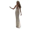 Dream Deep Vic Neck Sexy Mermaid Wedding Dress Gray