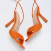 Größe 35–42 Damen-Gladiator-Sandalen in Orange mit überkreuzten Riemchen und modischen Plissee-Stiletto-Schnürschuhen mit quadratischer Zehenpartie