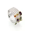 Anillo de piedras preciosas de múltiples capas y multicolores con incrustaciones de diamantes para joyas de mujer de moda.