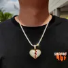Hip Hop écrasant pendentif en forme de coeur plaqué or véritable collier de couple Hiphop plaqué or