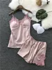 İş elbiseleri seksi kadın pijama kadınları saten sling lingerie dantel gecelik iç çamaşırı set uyku giymek pijamas