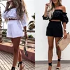 Kvinnors spårdräkter Kvinnor Summer Casual Two Piece Set Outfits Elegant Off Shoulder Short Sleeve Crop Top Shirt Loose Shorts Clothing Suit