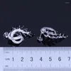 Stud Earrings Fantastic Plant Black Cubic Zirconia White CZ Silver Plated V0189