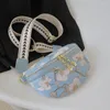 Bolsas de cintura elegante com estampa de flores em couro PU para mulheres com corrente e zíper, bolsa de peito com tira larga e tira transversal Fanny