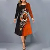 Casual Dresses Women's Floral Printing Dress Long Sleeves Street Sports Trend Over Kne A-Line O-Neck Plus Size afton Robe