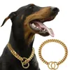 Colliers pour chiens Laisses Chaîne en or 18 carats Collier pour chien 10 mm Chaîne à maillons cubains Liens métalliques en acier inoxydable Collier d'entraînement à la marche pour petits, moyens et grands chiens 230612