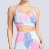 Calças femininas sem costura malha tie-dye esporte terno cintura alta levantamento de quadril fitness lindo colete sutiã roupas de ioga para mulheres