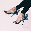 Designer Angel Wing Sandal Plus Size 42 leather Women Wedding Pink Glitter Shoes Sexy Girl Butterfly Sandals