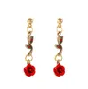 Anhänger Halsketten Retro Französisch Rote Rose Blume Armband Ohrringe Halskette Set Für Weibliche Frauen Damen Mädchen Persönlichkeit Ohrring Tropfen Otkfi