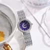 ساعة Wristwatches فاخرة الماس ساعة للنساء سوار الكوارتز الصلب الفرقة مع أحجار الراين المزاجية للسيدات القمر النجمة Relogio Feminino