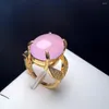 Pierścionki ślubne Pink Agate Finger Pierścień Urok Prosty regulowany okrągły miedziany kamień z cyrkonem dla kobiet