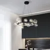 Lustres Moderne Salon Rond En Métal Peint Led Lustre En Verre Clair Globes Pendentif Éclairage Puce Lumière Lamparas