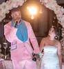 Pembe Erkek Takım Damat Dans Kısa Pantolon Smokin 2 Parça Plaj Düğün Adam Blazer Baba ve Oğul Erkek Takım Seti 230612