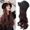 Lace Wigs MODERN QUEEN Fashion Femal Hat Hair Wig 22 "Bloemenpatroon Synthetische Body Wave Pruiken Zwart / Bruin Kleur Verstelbaar Voor Meisje Outdoor Z0613