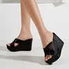 Liyke Hollow Out Breattable Mesh Womens Wedge Slippers Platform Sandaler Black High Heels Party Fashion Open Toe Slides Shoes