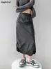 Skirts Y2k Midi Skirts Women Cargo Hipster Harajuku Vintage Loose Girls Fashion Ins Ulzzang Chic Streetwear Back-slit Drawstring 230612