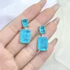 Stud Earrings Trendy Paraiba Sapphire Princess Rectangle Full Diamond For Women Geometric Zirconia Valentine's Day Gift Jewelry