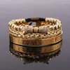 Pulseira romana de aço inoxidável de luxo de alta qualidade CZ Leopard Charme joias feitas à mão conjunto de pulseiras de macramê para presente masculino